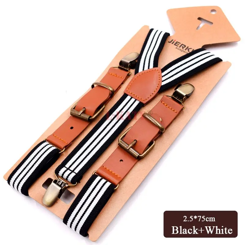 1 ''ширина 29,5'' Длина Детские подтяжки для мальчиков детские подтяжки Y-back форма брюки подтяжки эластичный ремень 7 цветов - Цвет: black white striped