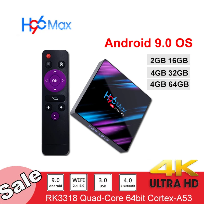 

H96 MAX TV Box Android 9.0 Rockchip RK3318 4G 32GB 64GB USB3.0 H.265 WiFi Bluetooth 4.0 4K 3D Android box Streaming Media Player