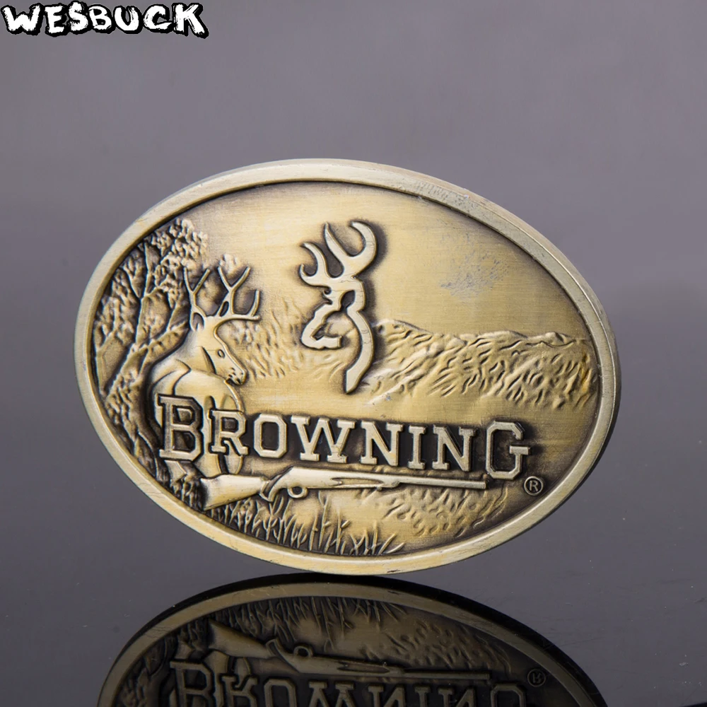WesBuck Brand Browning Hunting Belt Buckle Bronze Finish Silver Men