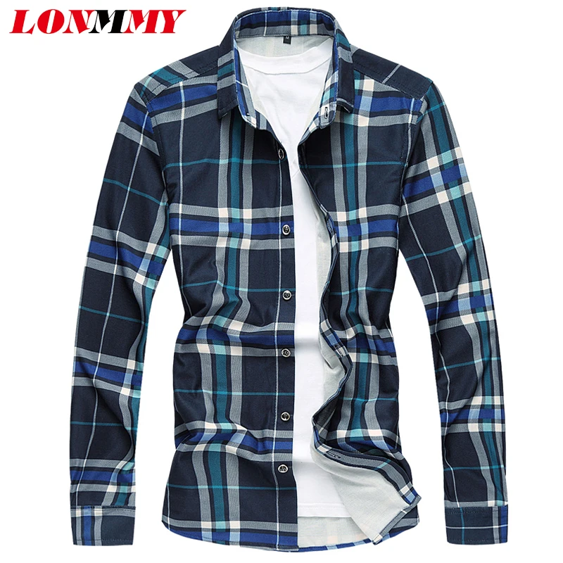 LONMMY M-7XL рубашка в клетку для мужчин цветочный с длинным рукавом плюс размеры s Мужская классическая рубашка slim fit s рубашки для мальчико