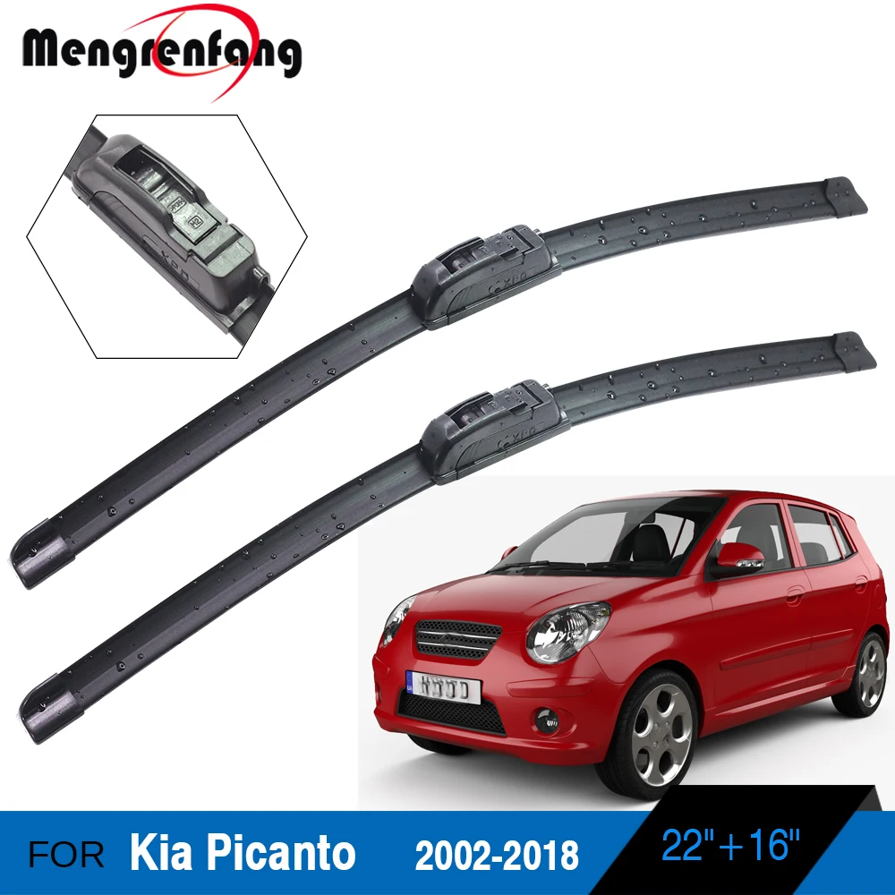 

For Kia Picanto Car Wiper Blades Front Windscreen Soft Rubber Wiper J Hook Arms 2 Pieces 2002-2018