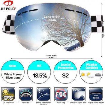 

Jiepolly Ski Skiing Snowboard Goggles Eyewear Magnetic Dual Layer Lens Skating Snowmobile Anti-fog UV400 Women Men Adjustable