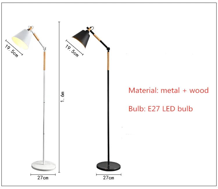 Wood Metal Living room Led Floor Lamp Study Floor Light Bedroom Bedside Standing Lamp Reading Lamp Rotatable E27 Bulb 110/220V