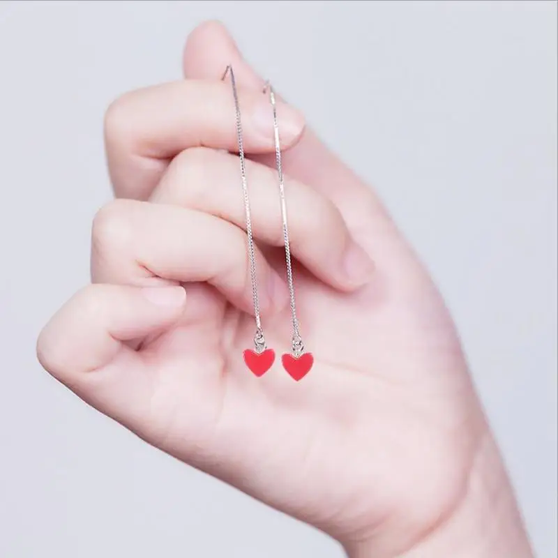 Everoyal New Fashion 925 Sterling Silver Earrings For Women Jewelry Cute Red Heart Girl Tassel Earrings Jewellery Women Bijou