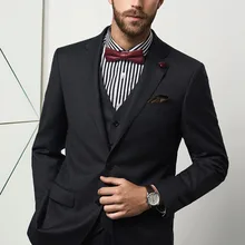 Камвольная шерсть черный 2 кнопки лацкан с тупым углом; обувь, изготавливаемая на заказ slim fit Свадебные костюмы для мужчин индивидуальный заказ Для мужчин s костюм комплект из 3 предметов;