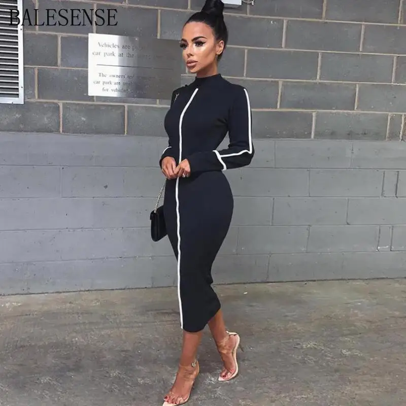 

Sexy Bodycon Women Long Dress Fashion Long Sleeve Striped Patchwork Dresses Fashion Ladies Skinny Maxi Dresses Vestido 2019