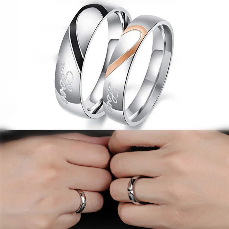 

His and Her Stainless Steel Heart Shape Matching Set Real Love Couples Wedding Band for men women Jewelry