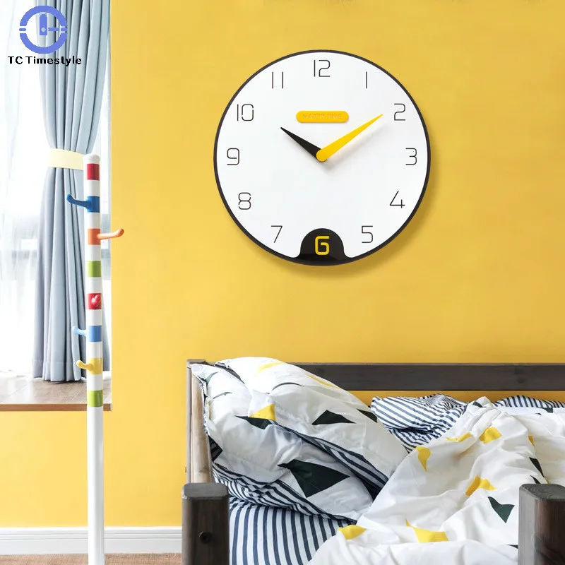 

Nordic Wall Clock Home Decoration Digital Number Minimalist Personality Silent Watch Quartz Bedroom Yellow Large Modern Design