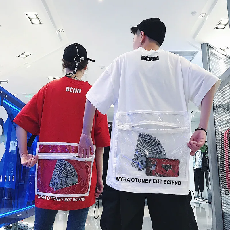 

Summer Short sleeve couple t shirt for lover Loose top Black Red White