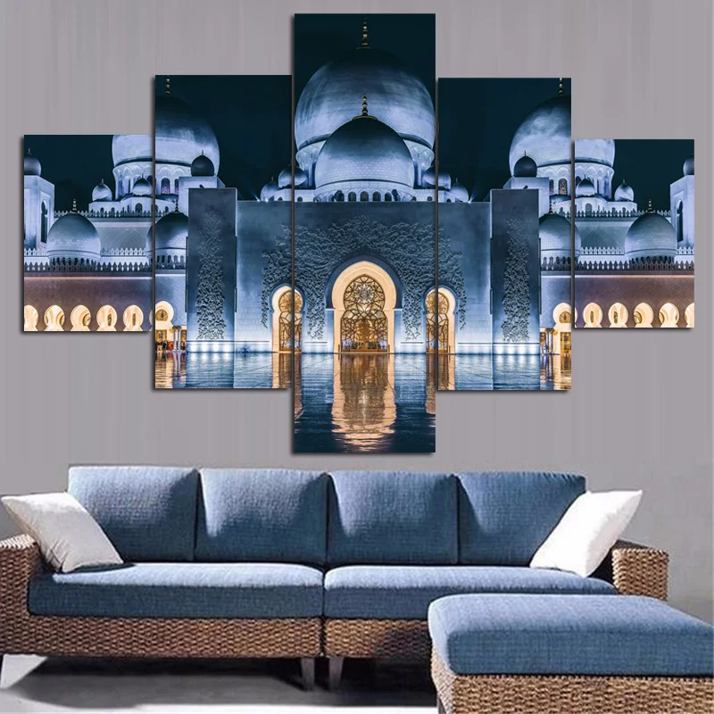 5Panel Modern Print Islam Sheikh Zayed Mosque Religious Landscape on Canvas Wall Modular Painting for Living Room Cuadros Decor