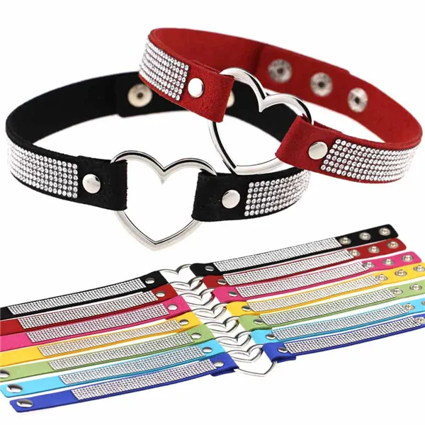 

Punk Harajuku Luxury Rhinestone Collar Choker Necklace Heart PU Leather Choker Punk Goth 100% Handmade Neck Jewelry