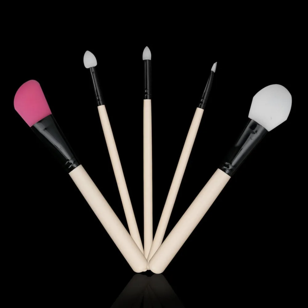 5 pcs/set Beauty Face Makeup Brushes Set Silicone Wooden Handle