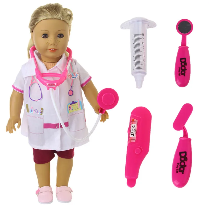 Кукла, одежда, аксессуары, униформа доктора медсестры, одежда+ игрушки, медицинское оборудование, подходит для 18 дюймов, американская кукла и 43 см, кукла для девочки
