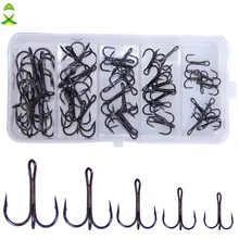 JSM 50 adet/kutu Karbon Çelik Tiz Balıkçılık Kanca Sert Yuvarlak Bükülmüş Üçlü yapay yem Fishhooks