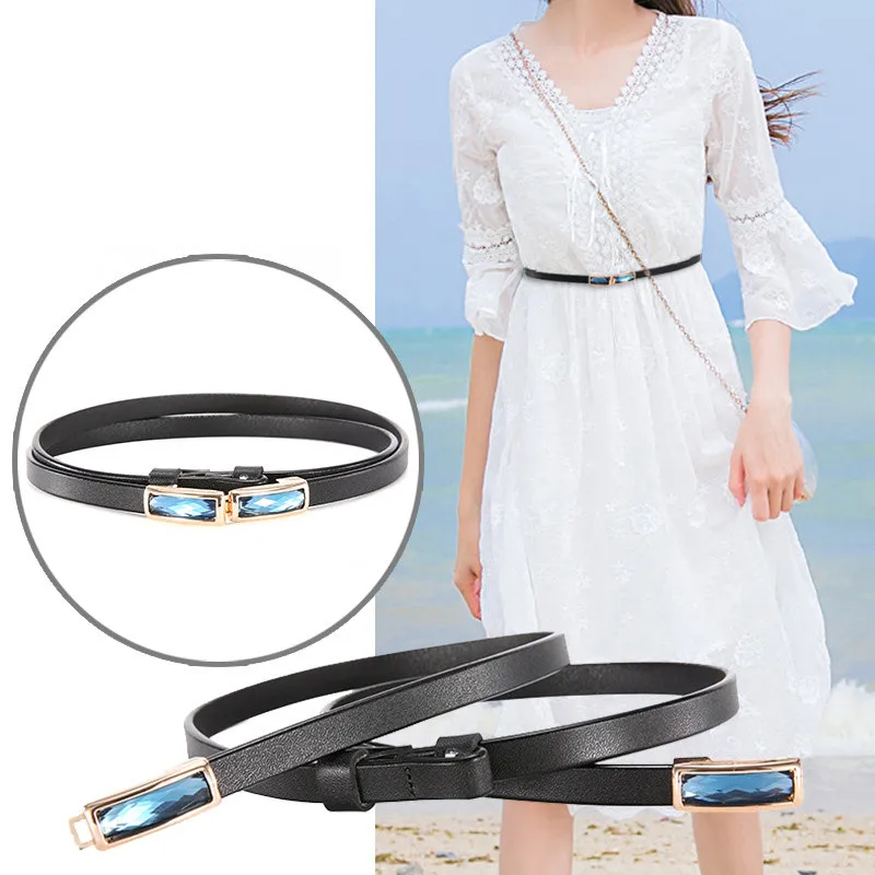 

Trendy Skinny Belt for Women Dress Blouse Cowhide Strap 2019 New Adjustable Genuine Leather Women Belt Designer Female Belt