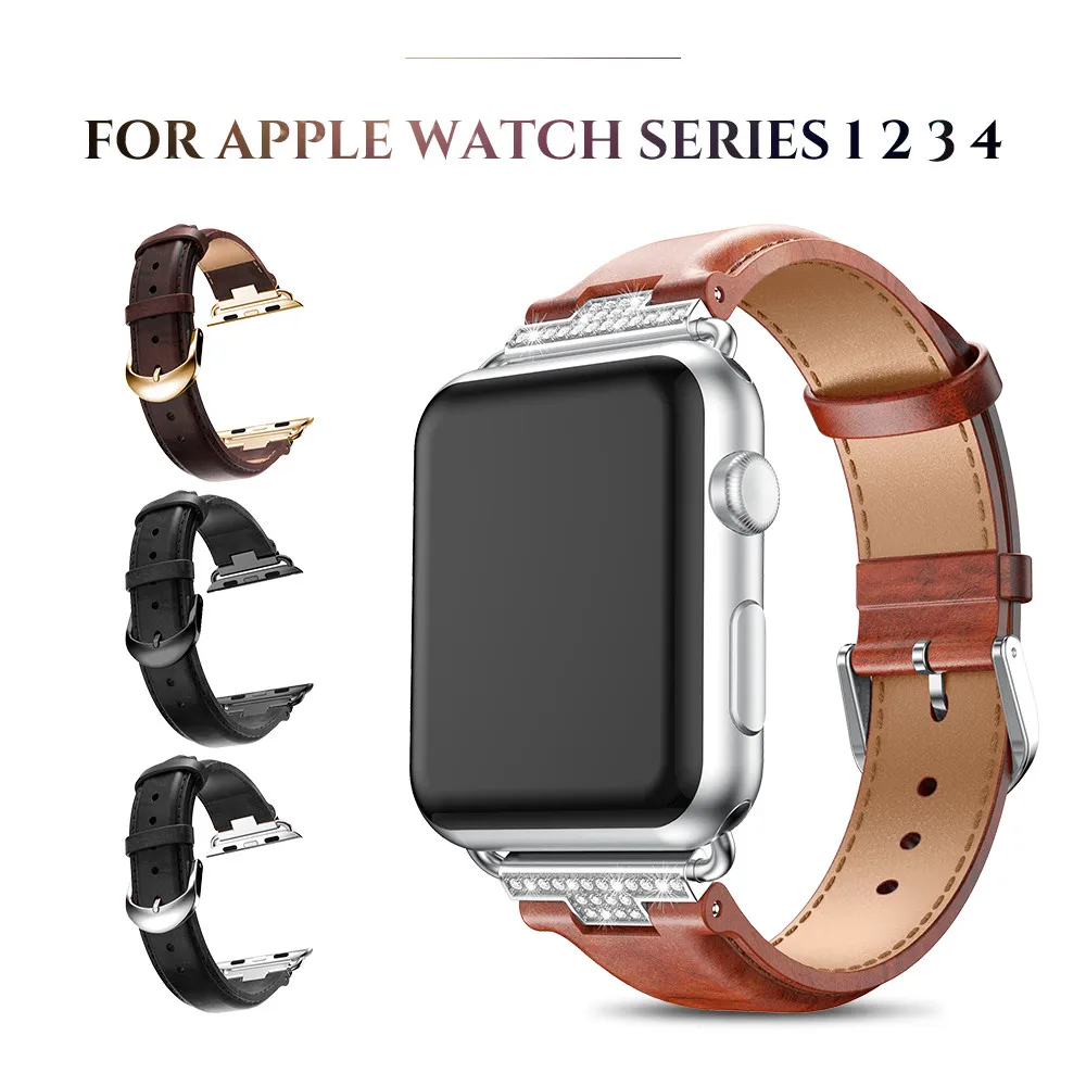 Кожаный ремешок для наручных часов Apple Watch 38 мм 42 версия 1 2 3 с Стразы бриллиантами