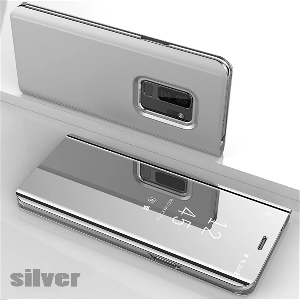 Зеркальный флип-чехол для samsung Galaxy S9 S10 S10e S8 плюс S7 Edge Note 9 Mate 8 крышка J4 J6 J8 A6 A8 A9 A7 A3 A5 J5 J7 чехол - Цвет: Silver