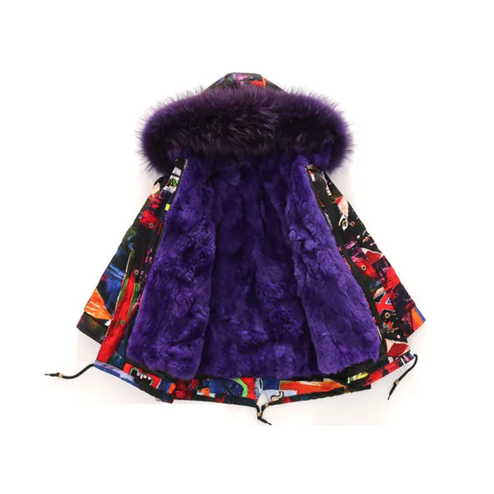 Rlyaeiz/зимние куртки для девочек; коллекция года; модное плотное теплое зимнее пальто с принтом для девочек; высококачественные парки с меховым воротником и капюшоном