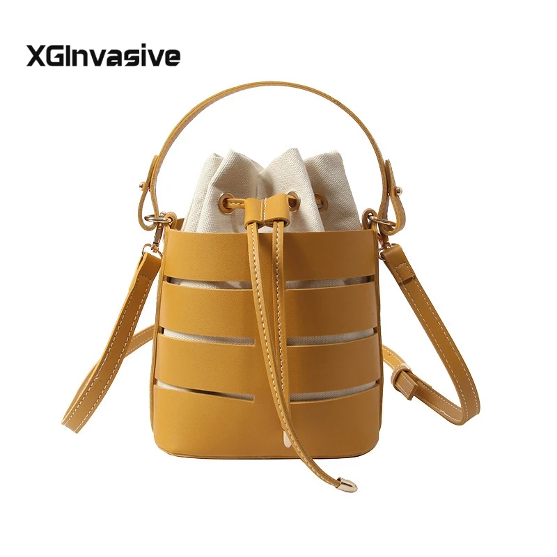 

2019 New Solid Color Hollow PU Material Small Fairy Bag Portable Bucket Bag Casual Wild Single Shoulder Simple Messenger Bag