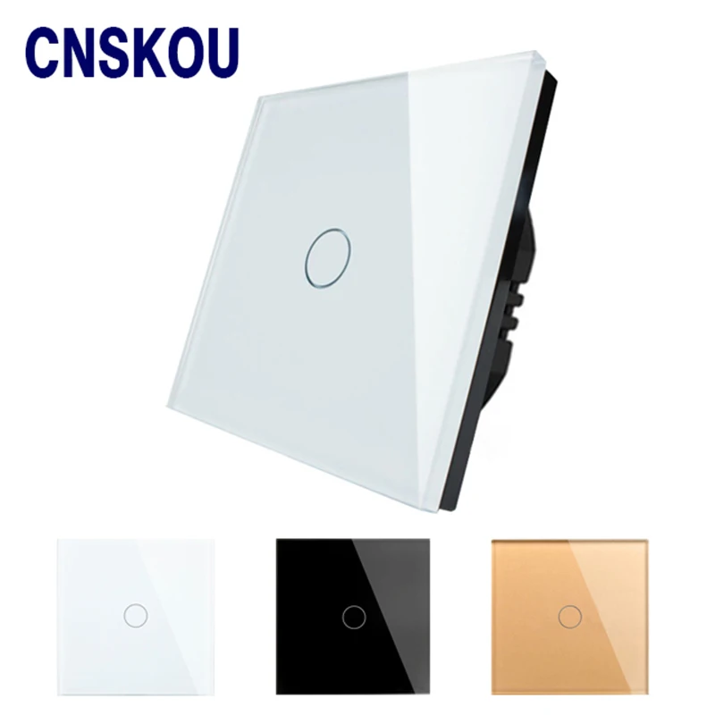Cnskou EU Standard Touch Switch 1 Gang 1 Way Wall Light Touch Screen Switch White Crystal