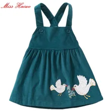 Miss Haiwo/детская брендовая одежда; коллекция года; сезон осень-весна; вельветовое платье для маленьких девочек с птицами и цветами; рождественское платье-майка для девочек; платья; одежда