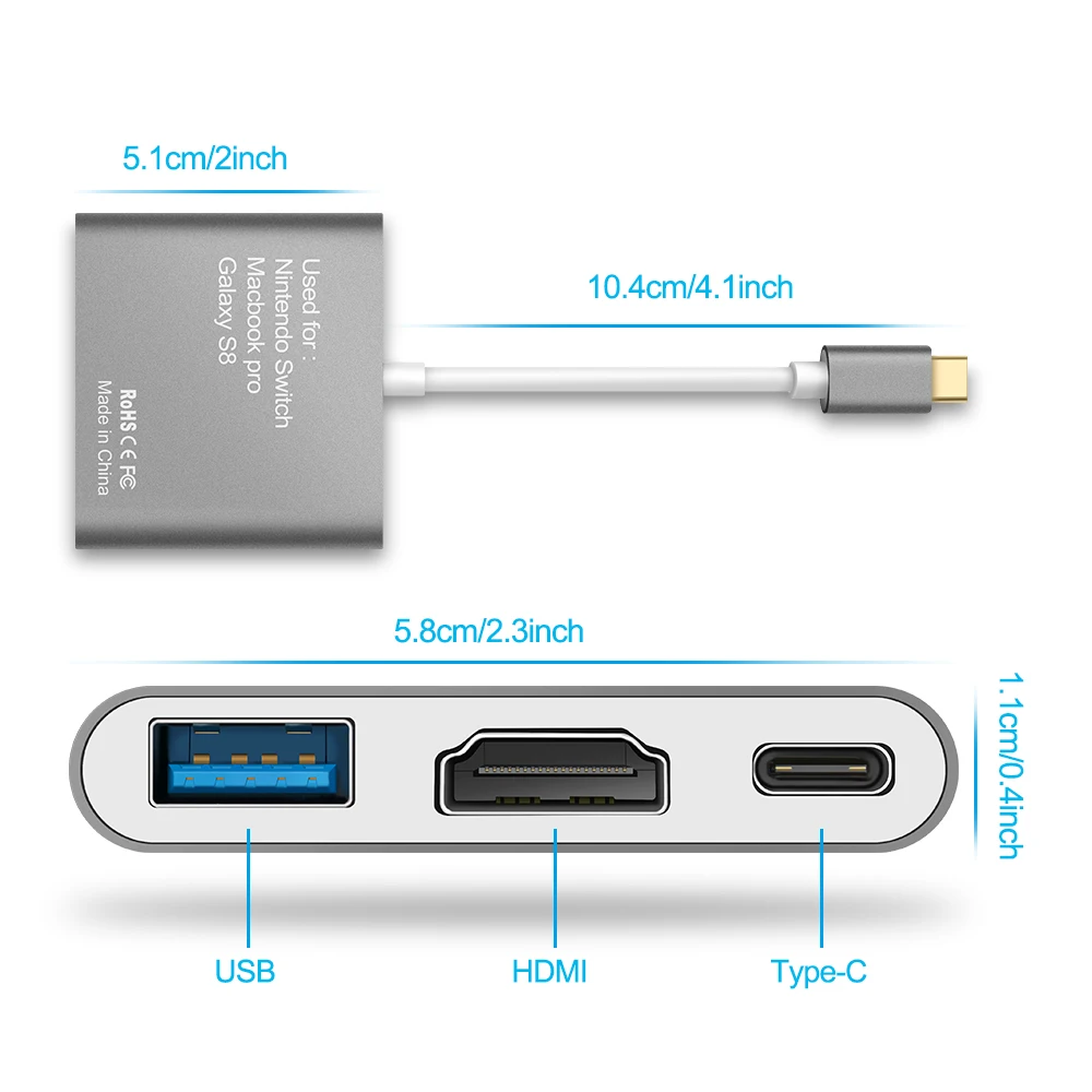 Rocketek портативная док-станция USB-C тип-c к HDMI адаптер концентратор конвертер 4 к HD передача для Kind переключатель NS/samsung S8/Mac Pro