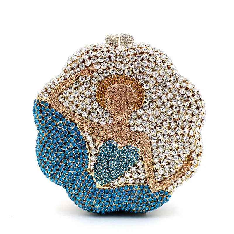

Blue Luxury Evening Clutch Bag Diamond Crystal Clutches Party Purse for Prom Ladies Round Wedding Bridal Bling Banquet Bag