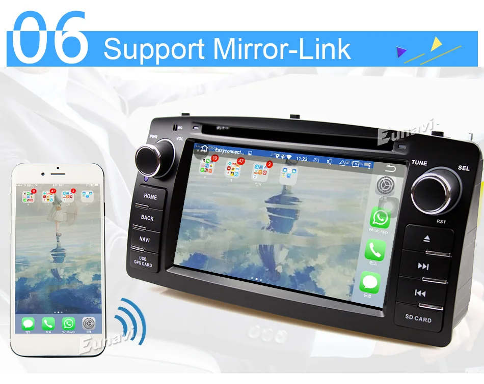 Excellent Eunavi 2 Din Car DVD For Toyota Corolla E120 BYD F3 Android 8.1 Quad core RAM 2G 2Din Car DVD stereo GPS with touch screen WIFI 13