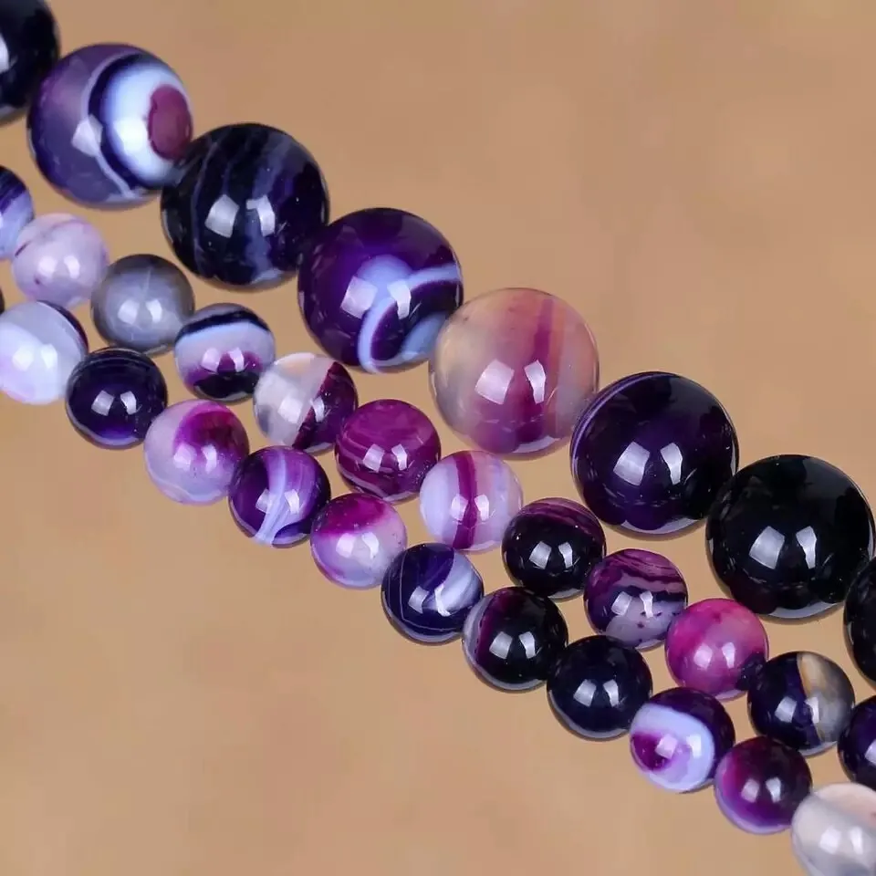 Натуральный фиолетовый полосчатый агат натуральный камень Круглые бусины для самостоятельного изготовления ювелирных изделий браслет ожерелье 4 6 8 10 12 мм 15,5''