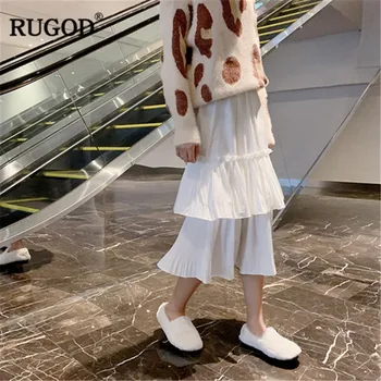 

RUGOD Casual Solid women Skirts 2019 Spring summer Fashion long Pleated cake skirts Slim Elastic Waist Ruffles lady party skirt
