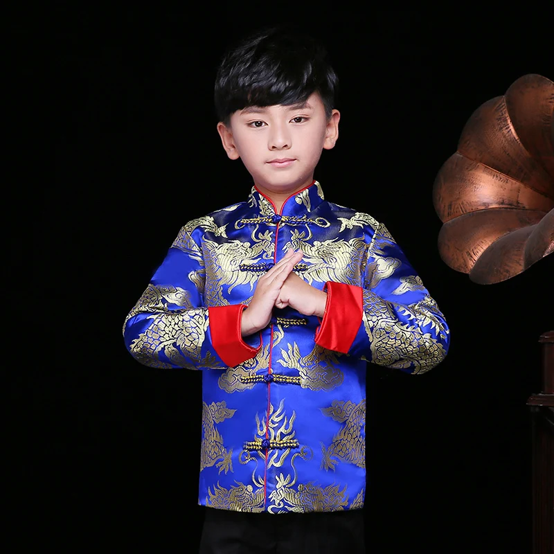 Blue Tang Winter Children Cheongsam Top Chinese Antiques Baby Boy