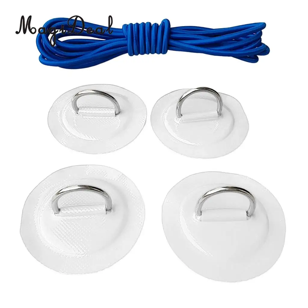 4Pcs PVC Inflatable Boat SUP Stand up Paddleboard Stainless Steel D-ring Round Patch Pad & Elastic Shock Cord - Various Colors