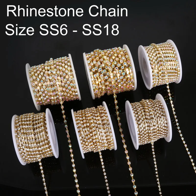 

10yard/roll NiceBeads Rhinestone Chain Copper claw with Transparent/white AB Glass Rhinestone Gold Plated DIY