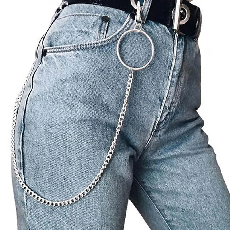 Модный пояс в стиле панк, хип-хоп, цепочка для ключей, пояс для брюк, цепочка для мужчин и женщин, джинсы, длинные серебряные металлические аксессуары для одежды, ювелирные изделия