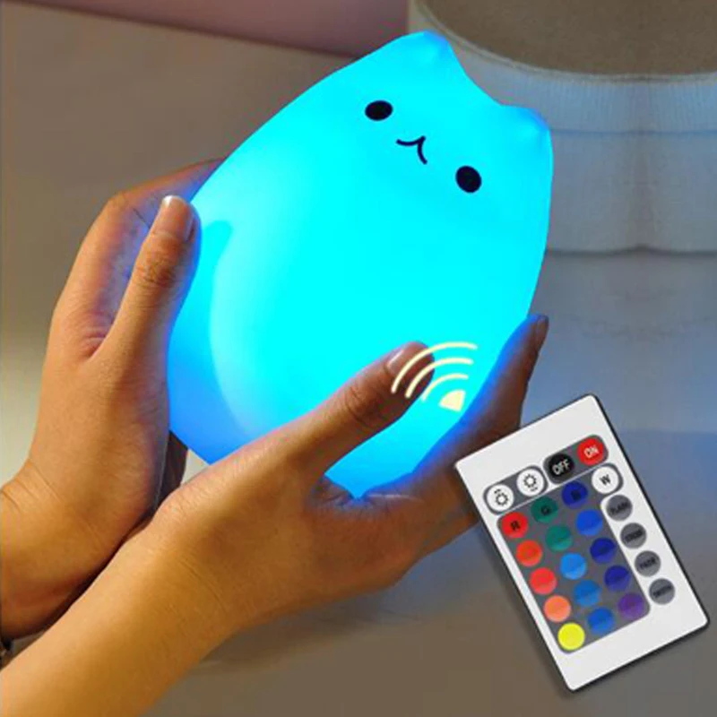 LED USB Children Animal Night Light Silicone Soft Cartoon Baby Nursery Light Lamp Breathing LED Night Light  7 Colors Cat  (5)