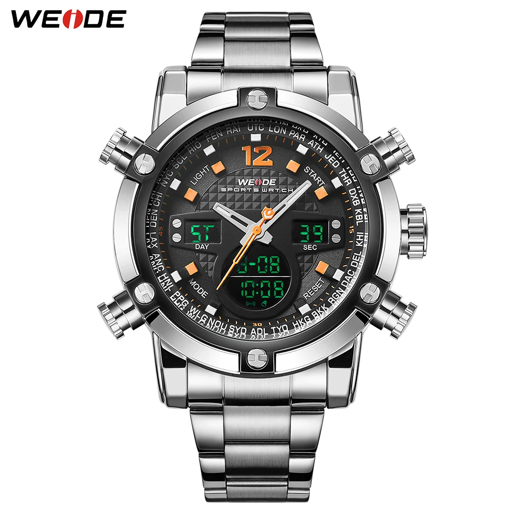 

WEIDE Steel Band Luxury Men's Sports Watch Analog Digital Quartz Alarm Stopwatch Clock Military Relogio Masculino Drop Shipping