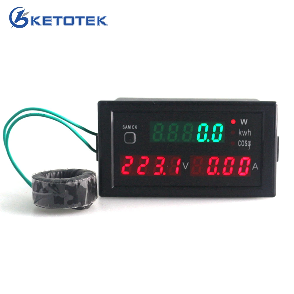 

Multi-functional LED AC Voltmeter Ammeter AC 80.0-300.0V AC 200-450V 0-100.0A with Active Power Energy and Power Factor Display