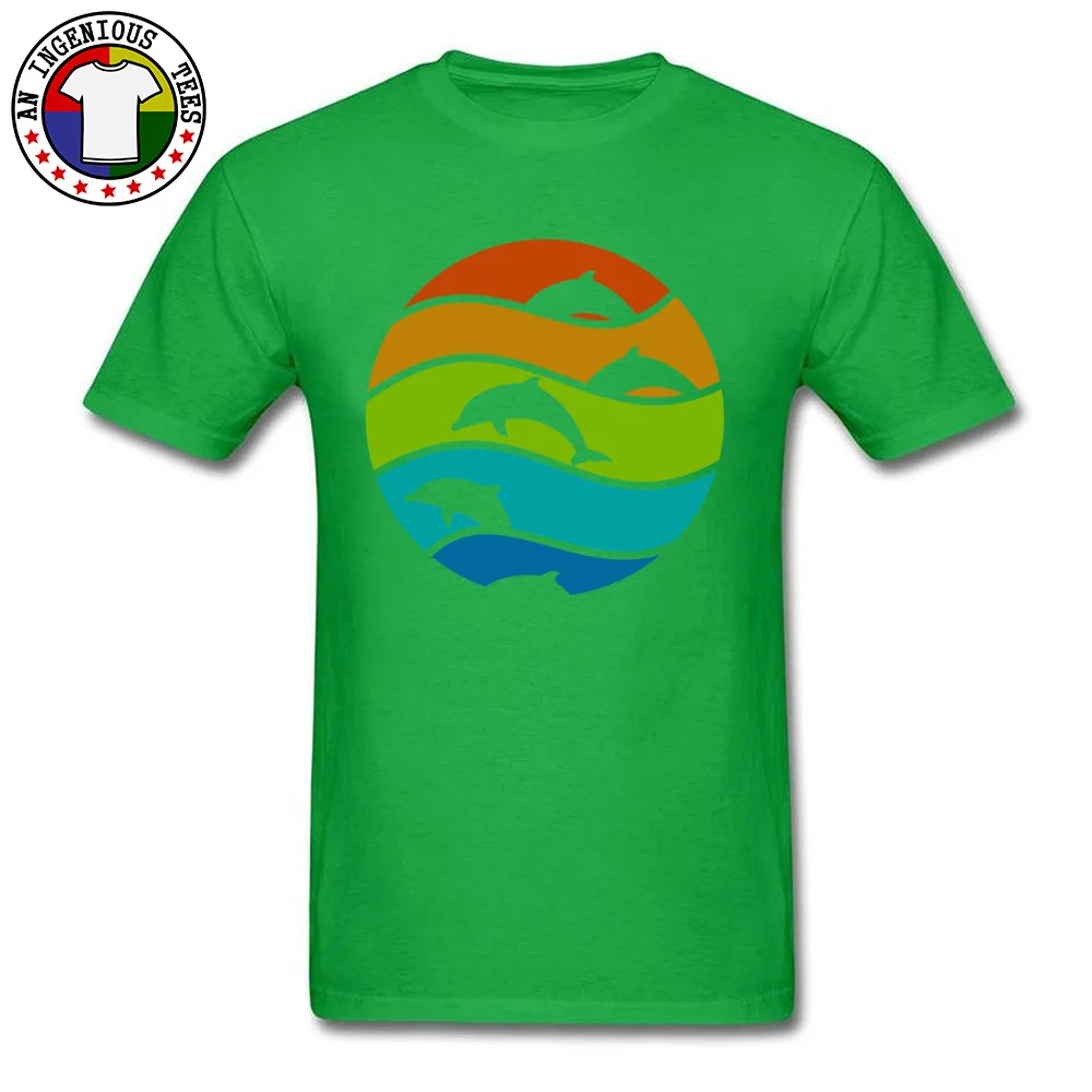 Mens Dominant Printed On Tees O-Neck Fall Cotton Fabric Top T-shirts Slim Fit Short Sleeve dolphin art Top T-shirts dolphin art green