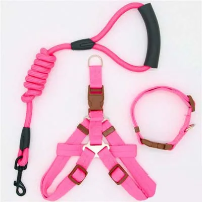 Pink Collar Set Высокое качество прочный нейлоновый поводок для собак весна лето удобный ошейник для собак регулируемые поводки для тренировки домашних животных 10E - Цвет: Pink Collar Set