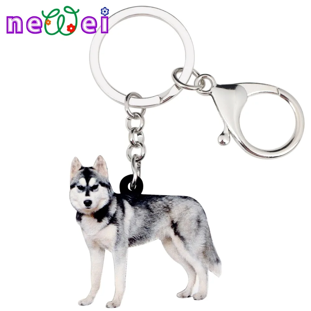 NEWEI Acrylic Siberian Husky Dog Key Chains Keychain Rings Novelty Gift For Women Girl Ladies