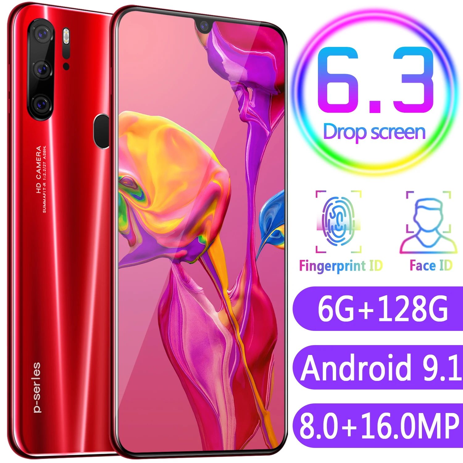 P35pro 6GB 128GB Global Version Smart Cell Phone 10 core 6.3 inch Drop Screen Telephone Dual Sim Smartphone