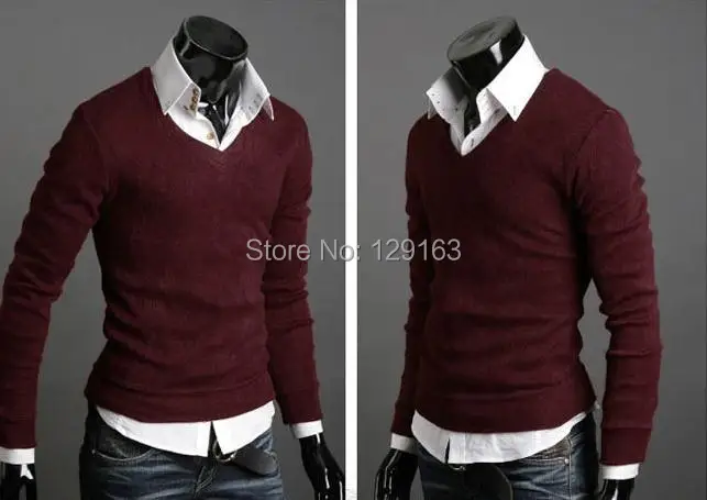 Новые модные весенние Для мужчин с треугольным вырезом с длинными рукавами свитера мужские осенние тонкий свитер Цвет пуловер База Топы SSW67