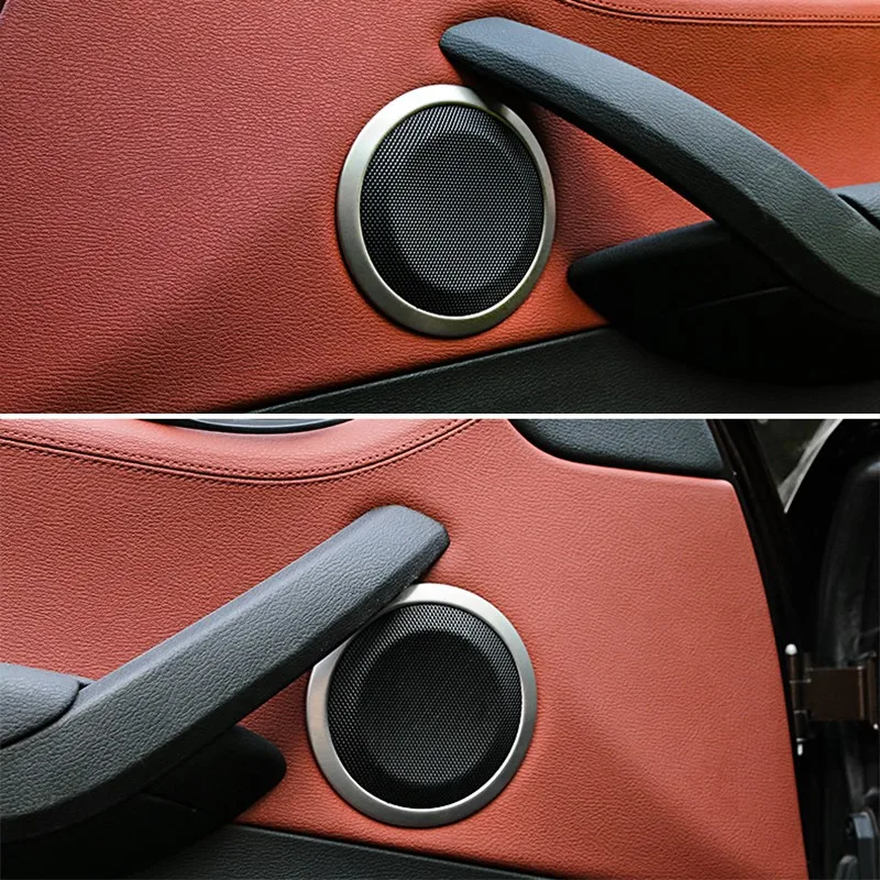 For BMW 3 Series E90 X1 2011-2015 Stainless Steel Interior Door Audio Speaker Frame Protection Decor Cover Stickers Accessories (6)
