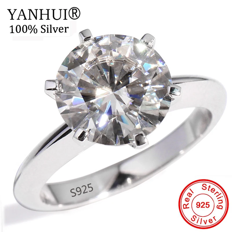 YANHUI кольцо из серебра 925-й пробы для женщин Solitaire 1.5ct Диамант обручальные кольца свадебное кольцо ювелирные изделия YNR121