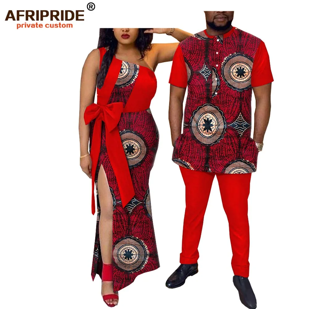 2019 Весна Африка ткань мужской комплект и женщин платье AFRIPRIDE с коротким рукавом мужская комплект + без рукавов Щиколоток Платье Женщины A18C003