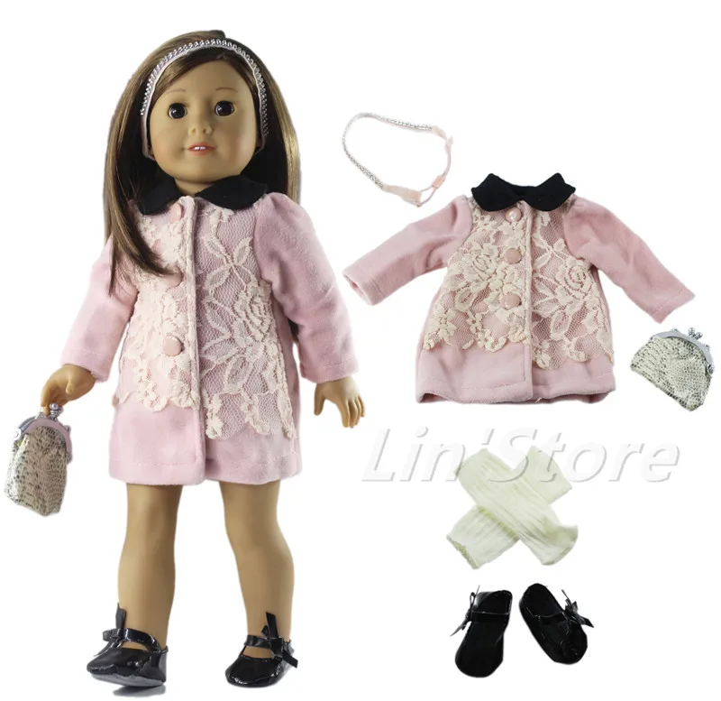 5in1 set Casual Wear Doll Clothes Outfit+Shoes for 18"American Girl