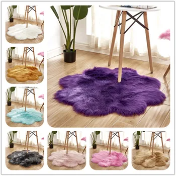 

Flower Shape Bedroom Chair Cover Long Fluff Mat Artificial Sheepskin Rug Artificial Wool Warm Hairy Carpet Seat Fur Area Rugs