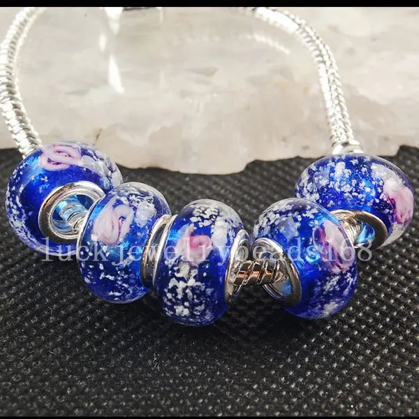 

Free Shipping Women Fashion Jewelry 5pcs Silver MURANO GLASS BEAD LAMPWORK fit European Charm Bracelet C3370