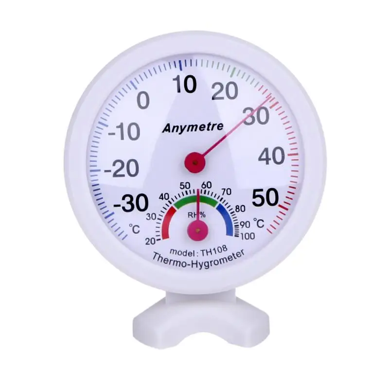 Round Shape Thermometer Hygrometer Indoor Outdoor Mini White Analog