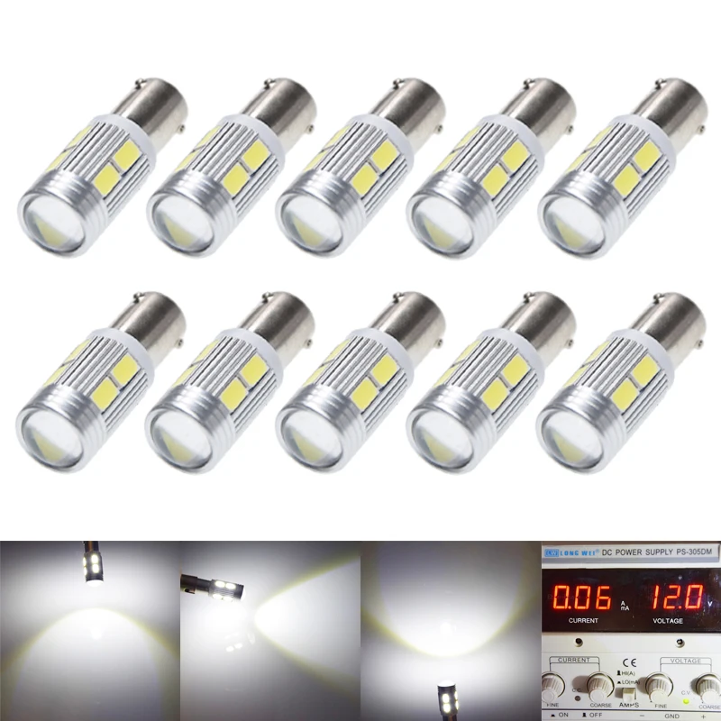 

10Pcs New Bulb 5630 5730 SMD 10 LED H21W BAY9S 150 degress LED Lamp For Parking Light /DRL/Front rear Turn Signal lights 12V DC